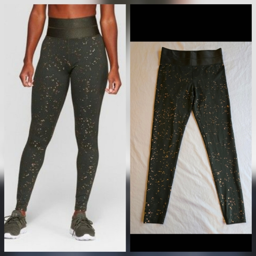 Champion Everyday Leggings Forest Green Metallic Gold Speckles sz M